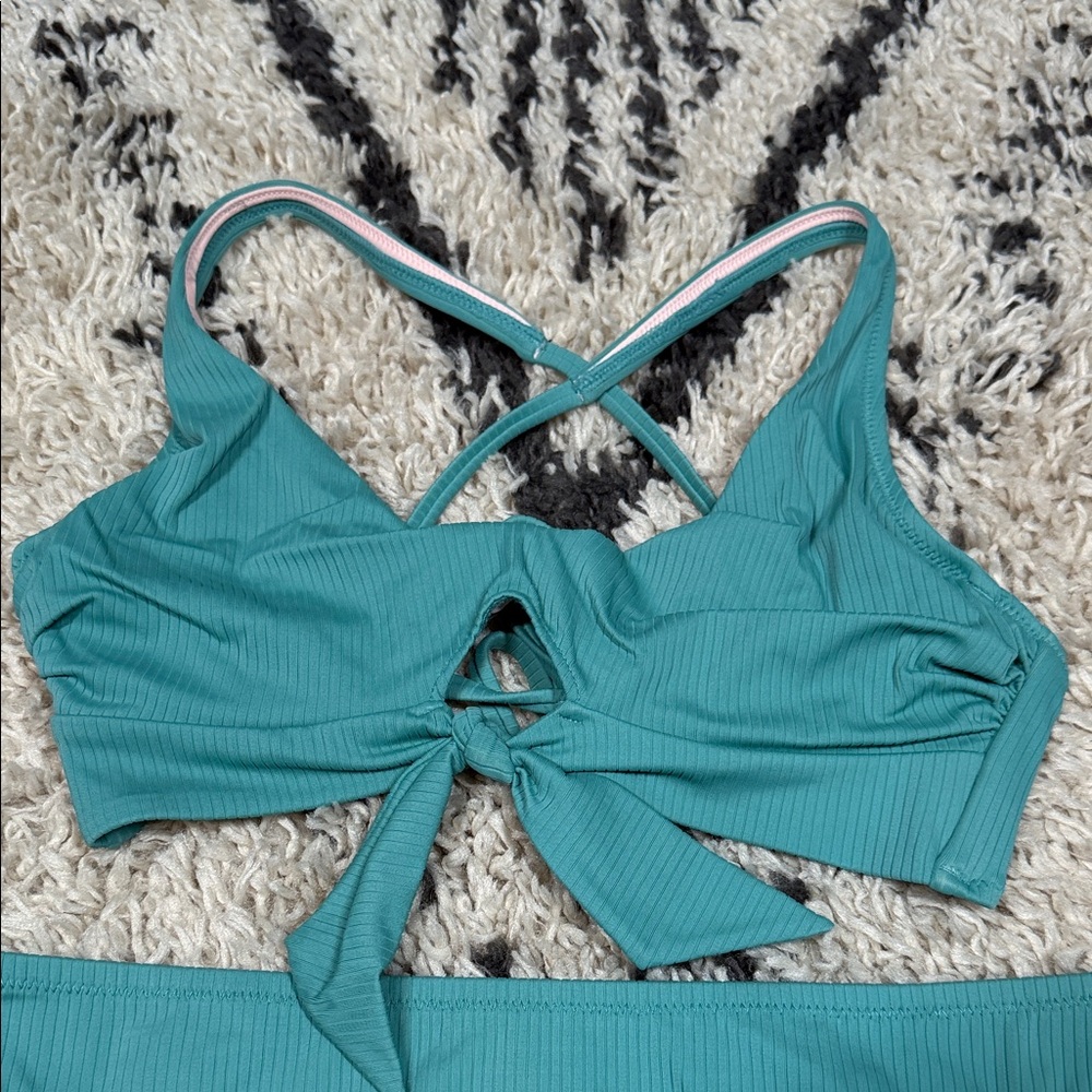 Shade & Shore Ribbed Teal Women's Swim Set - Top Size 34C, Bottom Size L - Picture 2 of 11